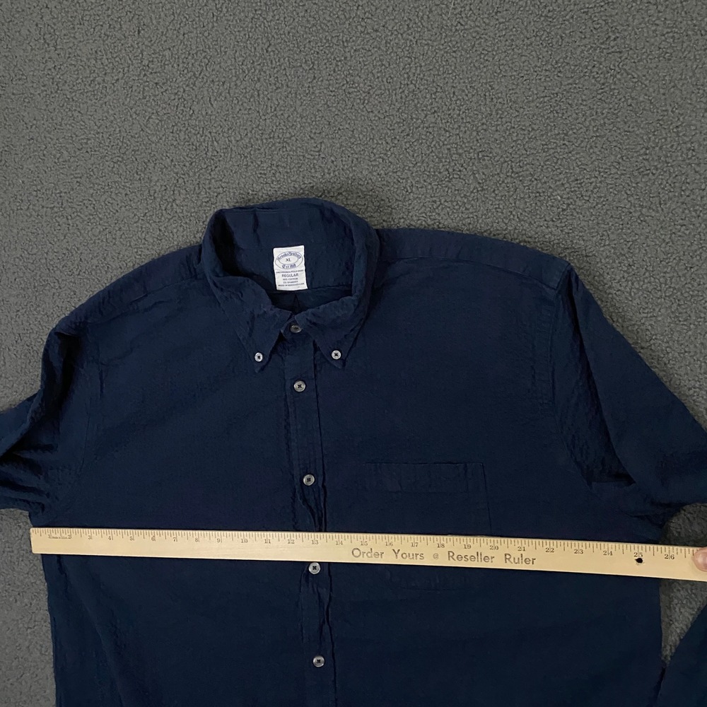 Brooks Brothers Button Down Shirt Mens XL Navy Seersucker Regular Fit - Picture 6 of 8